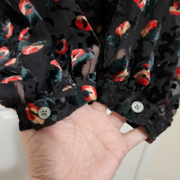 Cafe Marrakesh Women's L Sheer Velvet Burnout Floral Blouse Whimsigoth Feminine - Picture 5 of 8